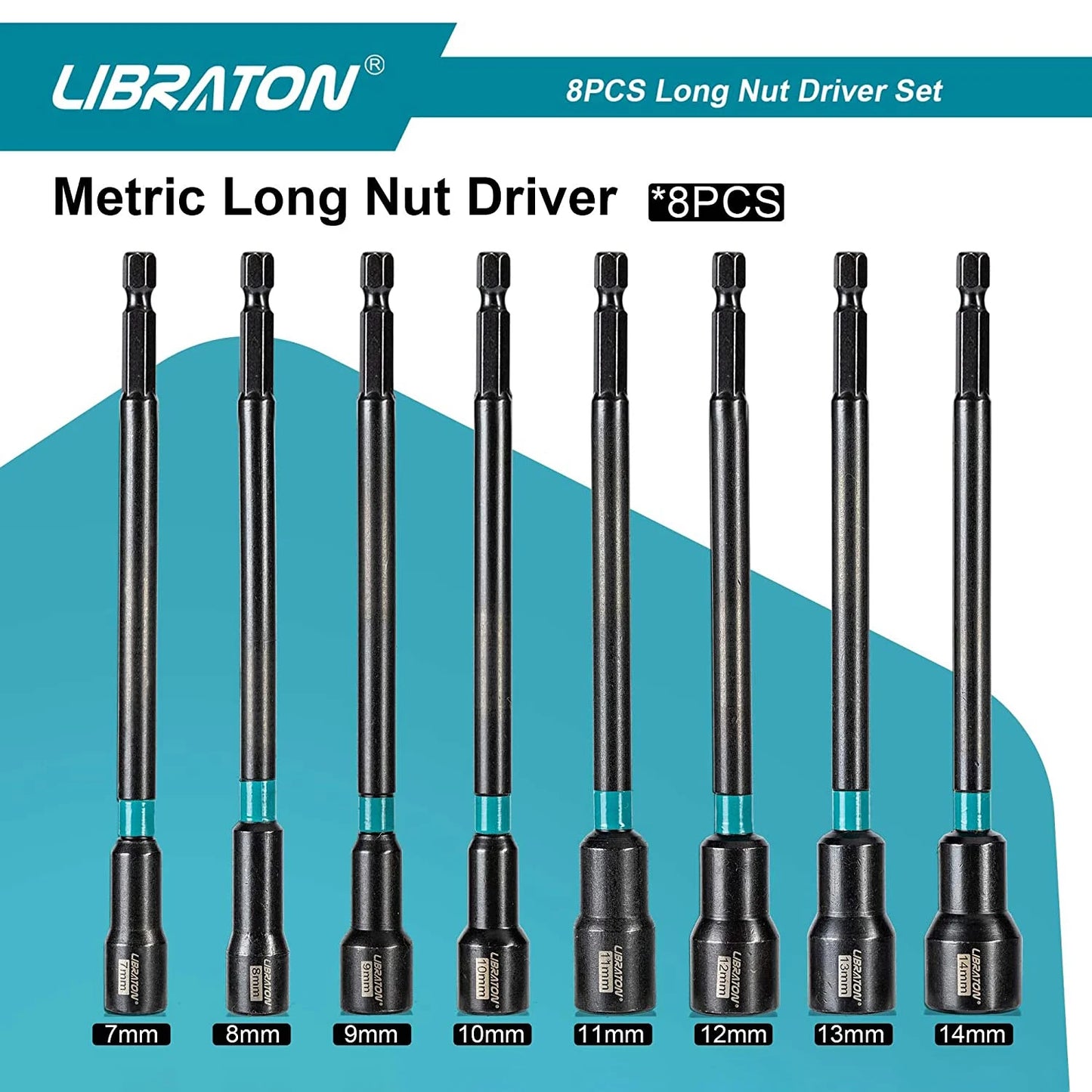 8PCS Magnetic Nut Driver Set,  6", Metric / SAE Nut Drivers, Shank Driver Bits, 1/4"Hex Shank, Long Bits