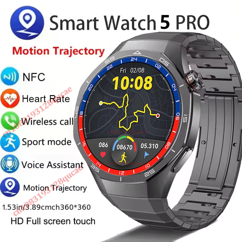 2025 New Watch 5 Pro Smart Watch 1.5“ AMOLED Screen NFC GPS Tracker BT Call Health Waterproof Men Women For Android