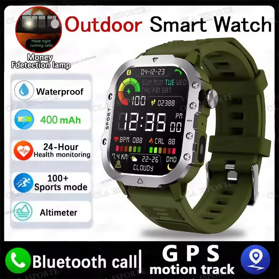 Military GPS Smart Watches For Flashlight Waterproof Outdoor Sport Tracker Bluetooth Call Man Women 2025 Pk h12