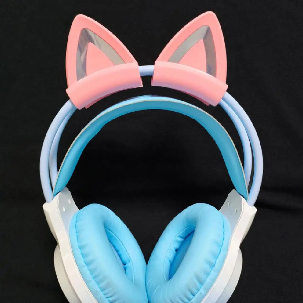 Pink Silicone Cat Ears For Headphones Black Wireless Wired Headset Gamer Cute Ears Lovely Kids Girls Helmet Gaming Accessories ﻿