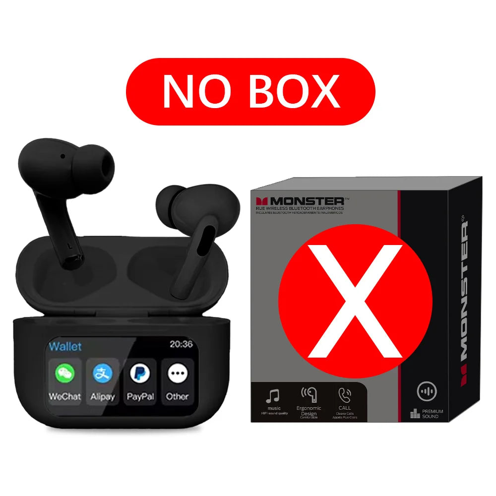 MONSTER Wireless Bluetooth 5.3 Earphones LCD Touch Screen Headphones ANC Noise Reduction Headset Built In HD Mic  Music Earbuds