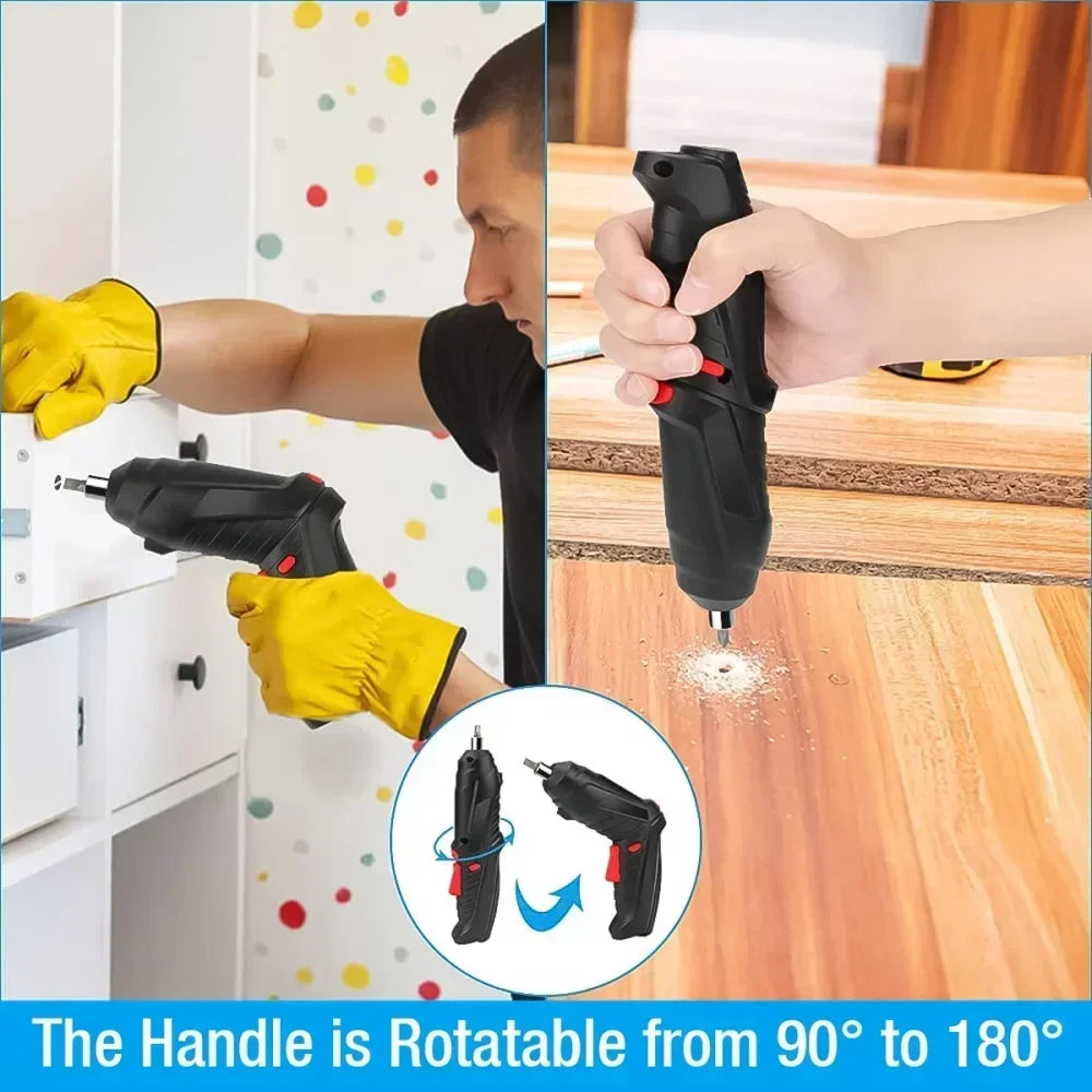 Portable Cordless Electric Screwdriver 47-in-1 – 90° Rotation with LED