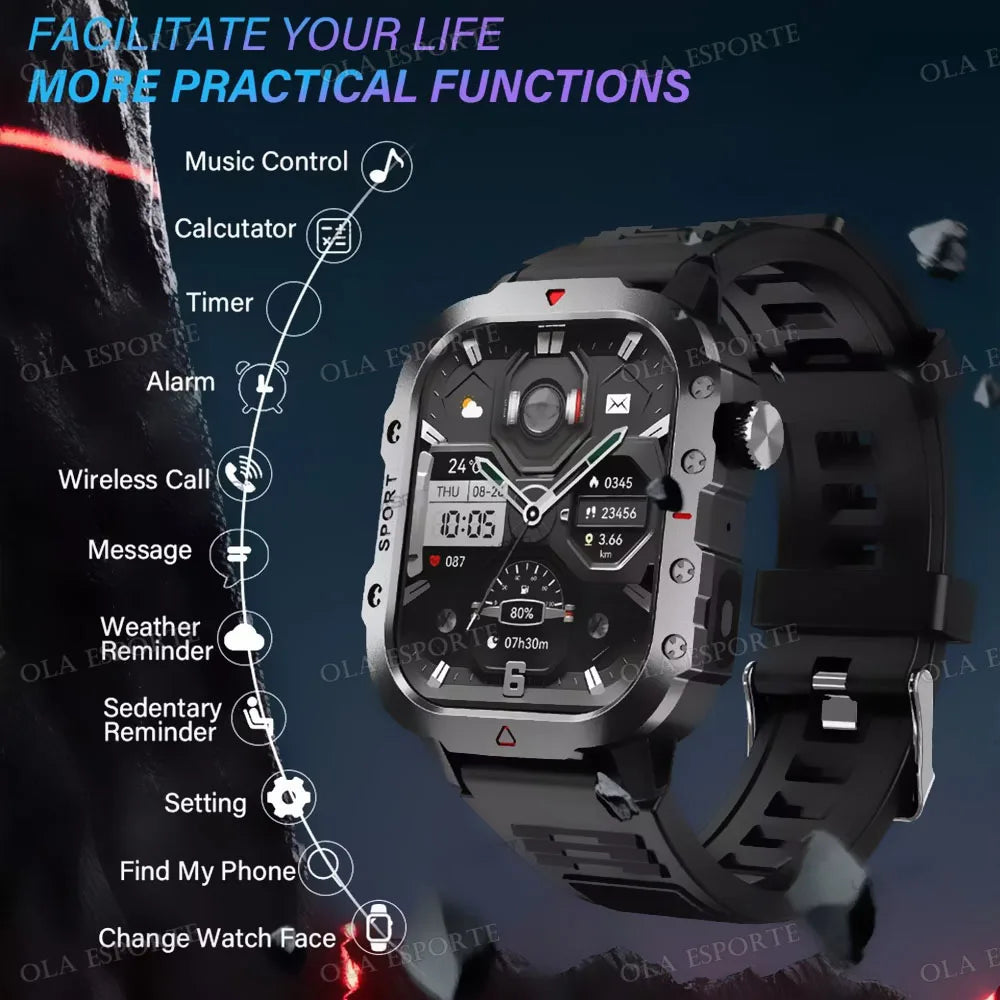 Military GPS Smart Watches For Flashlight Waterproof Outdoor Sport Tracker Bluetooth Call Man Women 2025 Pk h12