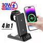 30W 4 in 1 Quick Wireless Charger Dock Alarm Clock Phone Stand For iPhone Samsung Xiaomi Apple Watch 10-2 AirPods Pro2/1 Buds3/2