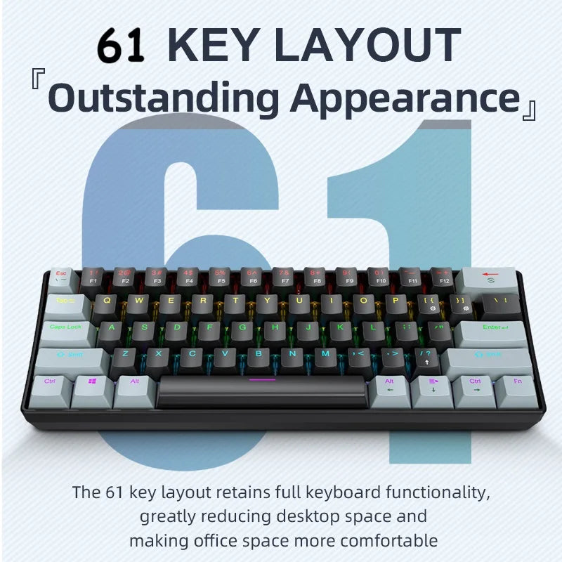61 Key Mechanical Keyboard Wired, APAYADO K61 RGB 60% Portable Mini Keyboard