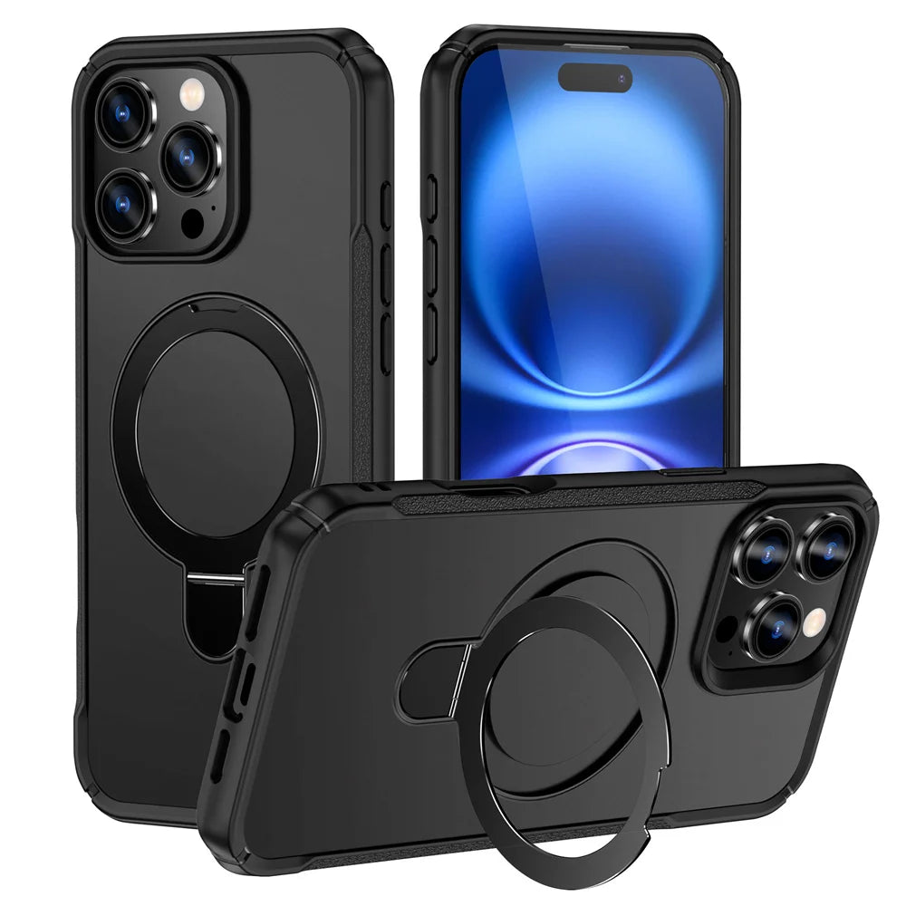 For Magsafe Wireless Charge Fold Magnetic Stand Phone Case For iPhone 15 16 17 Pro Max 16E 14 13 12 11 Anti-slip Bumper