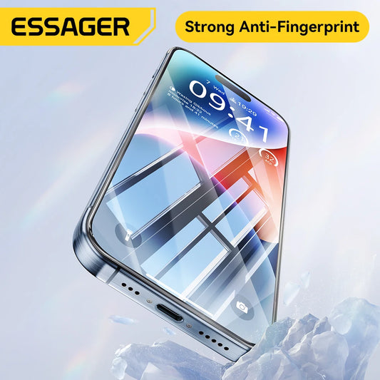 Essager Screen Protector for iPhone 16 15 14 13 Pro Max Plus 2Pcs HD Drop-proof And Dust-proof Tempered Glass Film Transparent
