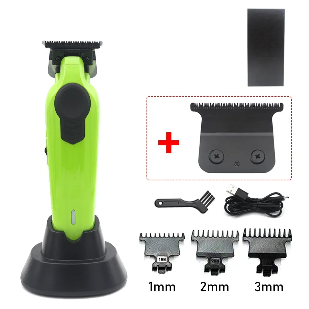 Professional T-Blade Hair Trimmer – USB Charging Base, DLC Blade, Beard & Hair Cutter