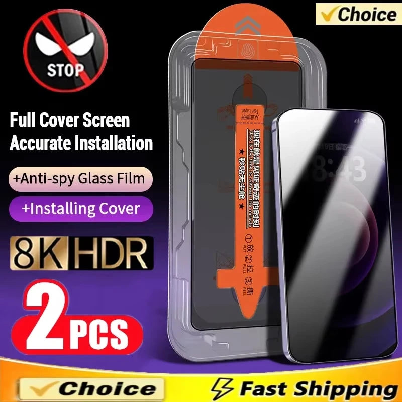 Privacy Screen Protector For iPhone 17 16 15 13 11 12 14 Pro Max Air SE Mini XR Oleophobic Coating Dust Free Installation Glass