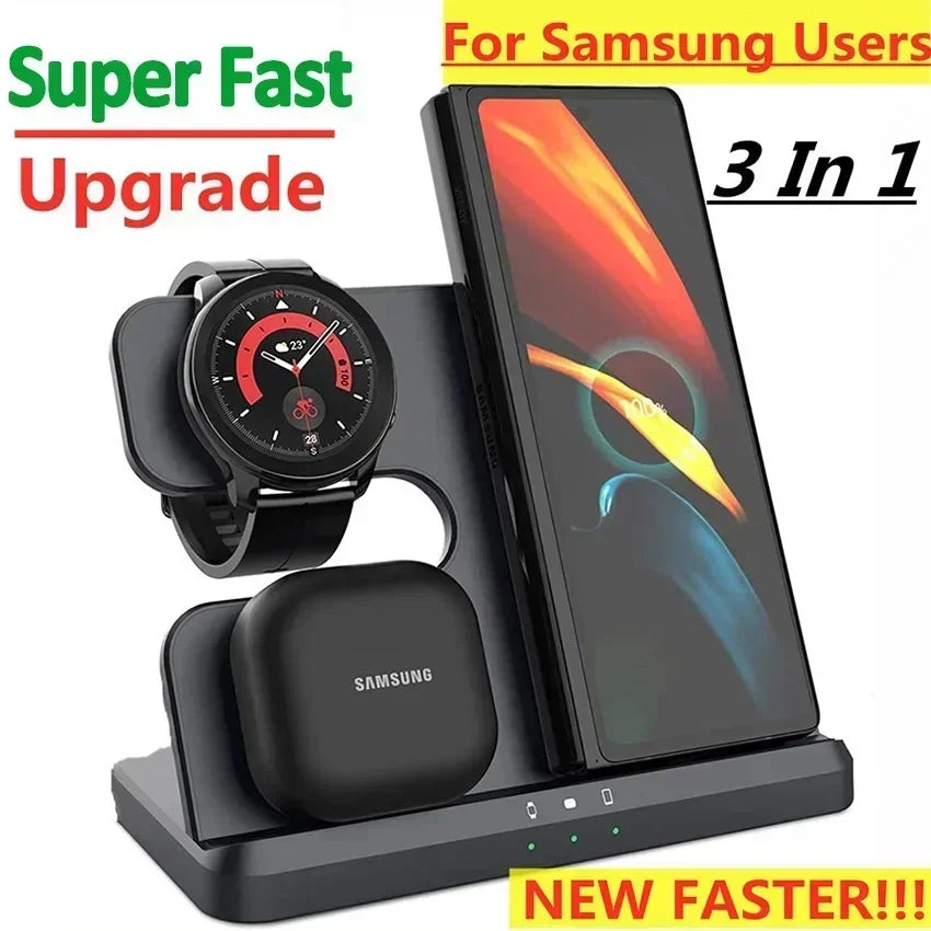 3 In 1 Wireless Charger Stand Fast Charging Dock Station for Samsung Z Fold 3 S23 S22 Galaxy Watch 3 4 5Active 2 S3 S4 Buds