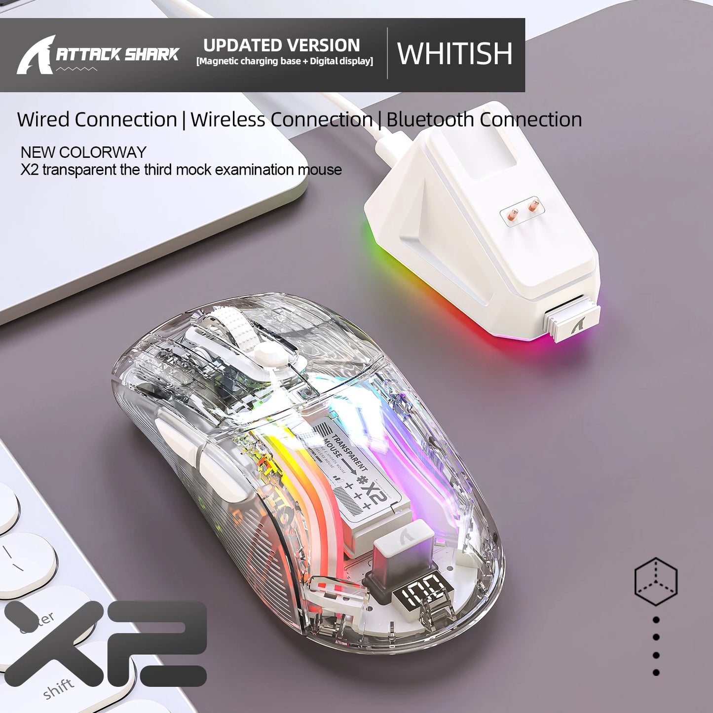 Attack Shark X11/X6/X2/X2Pro Gaming Mouse Magnetic RGB PAW3395 Bluetooth Three-Mode Connection Wireless Mouse, DPI Adjustable