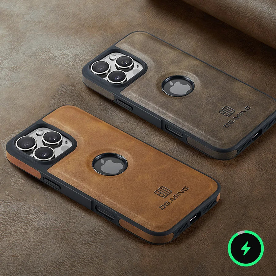 Luxury Strong Magnetic Leather Case for iPhone 16 Pro Max 17 Air 15 14 Plus 13 12 11 Logo View Wireless Macsafe Magsafe