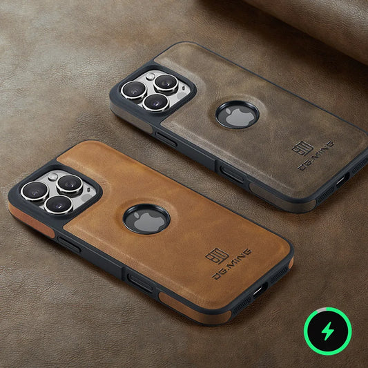 Luxury Strong Magnetic Leather Case for iPhone 16 Pro Max 17 Air 15 14 Plus 13 12 11 Logo View Wireless Macsafe Magsafe