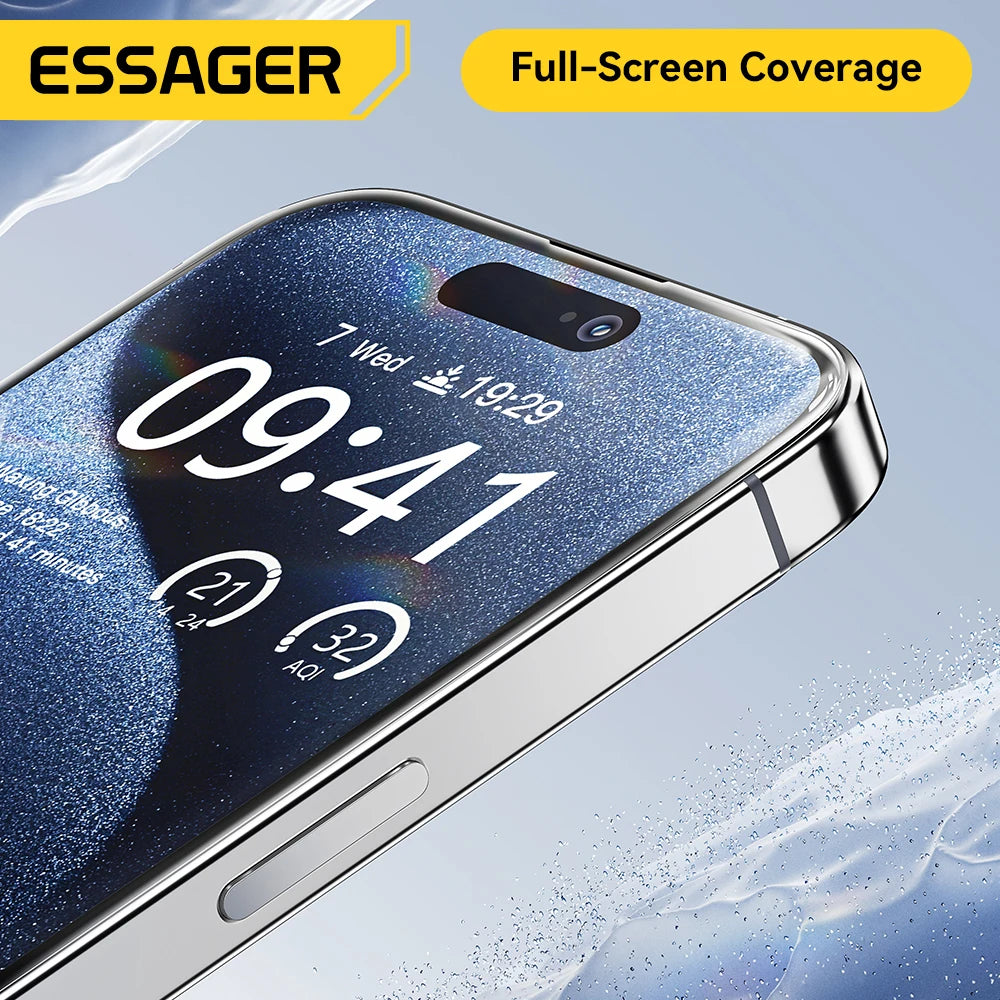 Essager Screen Protector for iPhone 16 15 14 13 Pro Max Plus 2Pcs HD Drop-proof And Dust-proof Tempered Glass Film Transparent