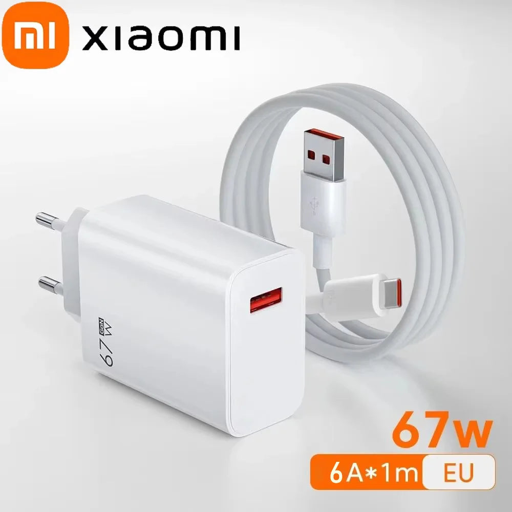 Xiaomi 67W USB Fast Charger for Xiaomi 14 13 12 11 10 Ultra Redmi Note 12T 13 Pro Turbo Quick Type C USB Cable