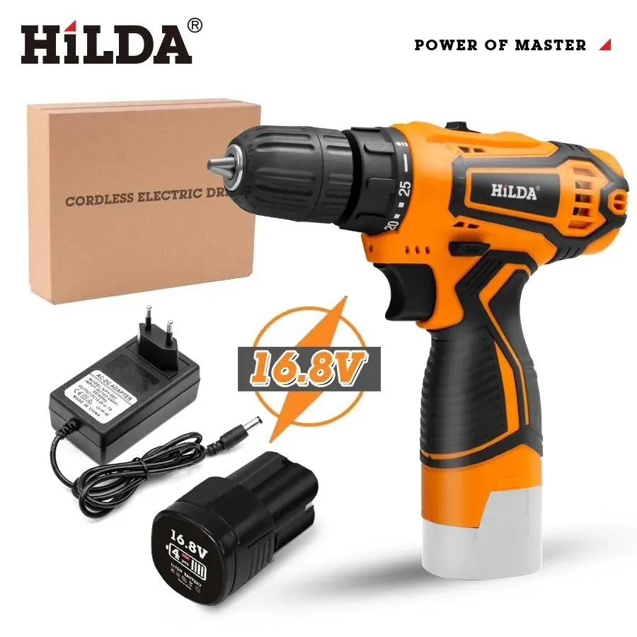 HILDA 12V 16.8V 21V  Drill Electric Screwdriver Mini Wireless Power Driver DC Lithium-Ion Battery Power Tools
