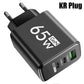 GaN Fast Charging 65W USB Type C EU KR PD 3.0 Quick Wall For Phone For iPhone 15 Xiaomi Huawei Samsung