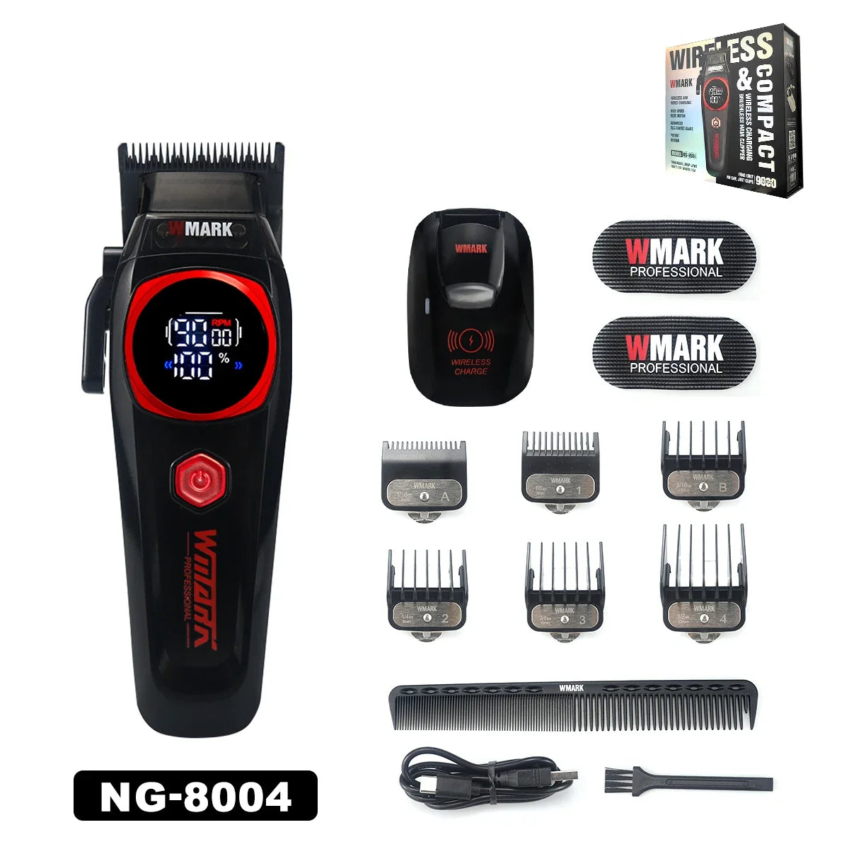 WMARK NG-8004 Hair Clipper – 2025 Brushless Motor, DLC Blade, Wireless Charging