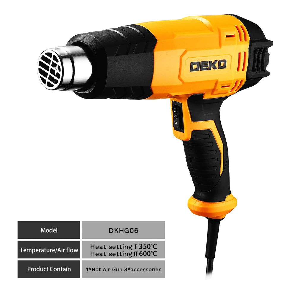 DEKO DKHG06 2000W Heat Gun with 2-Temp Settings & 3 Nozzles