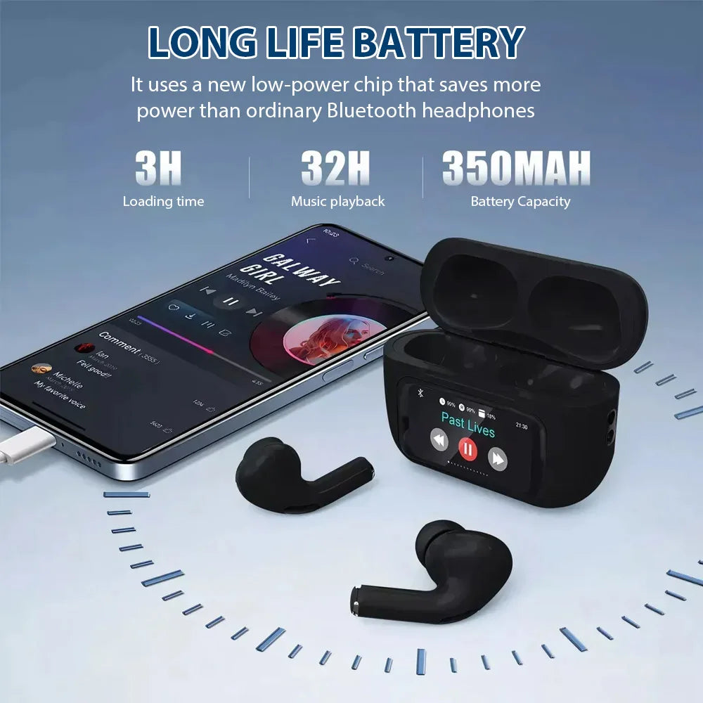 New Wireless Bluetooth Earphones A9pro In-Ear Noise-Cancelling Headphones with Smart Screen Ultra-Long Battery Life Sport Earbud