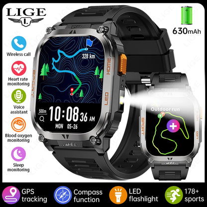 2025 New Men Smart Watch Built-in GPS Compass Outdoor 630mah Large Battery Sports Positioning Flashlight