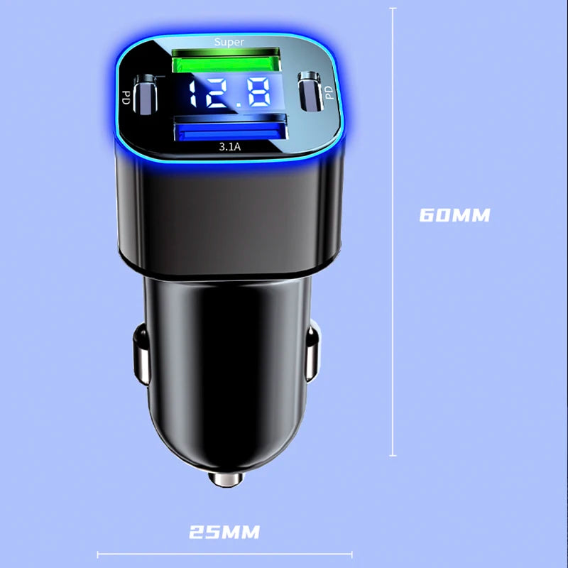 Dual PD 30W USB C Car Charger Adapter 4 in 1 Super Fast Charging for iPhone 15 Pro Max 14 Plus Samsung Huawei Oneplus OPPO Vivo