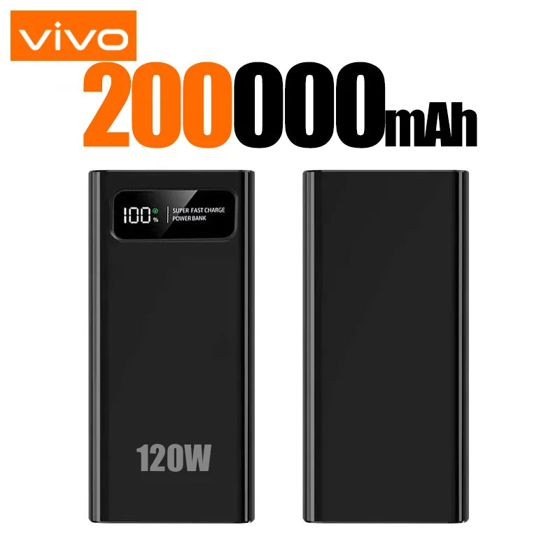 VIVO 200000mAh LED Digital Display Power Bank High Capacity 120W Super Fast Charging Portable External Battery For IPhone New