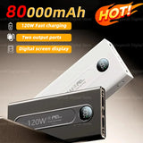 120W 80000mAh large capacity portable power bank LED digital display super fast charging mobile power for Iphone Xiaomi Samsung