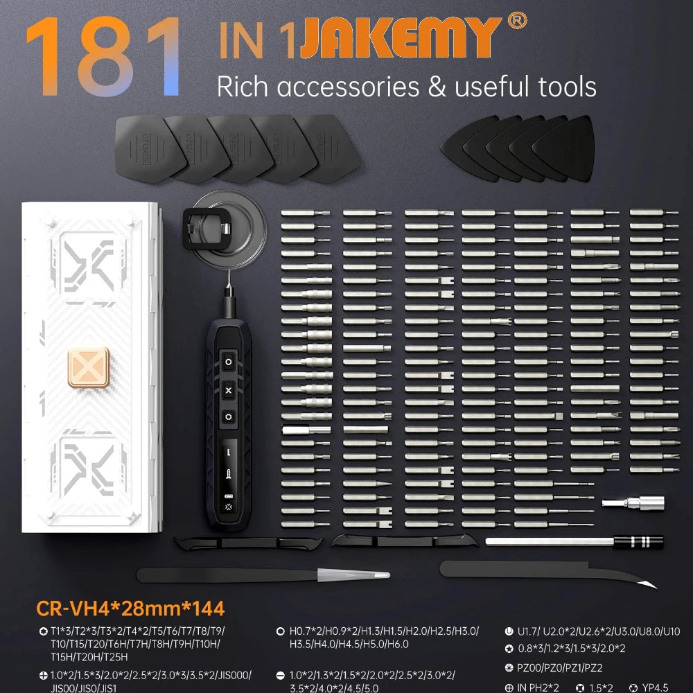 JAKEMY 180-in-1 Electric Screwdriver Kit – Mini Precision Set with 162 Bits & 3 Torque Settings for Phone, Camera & Laptop