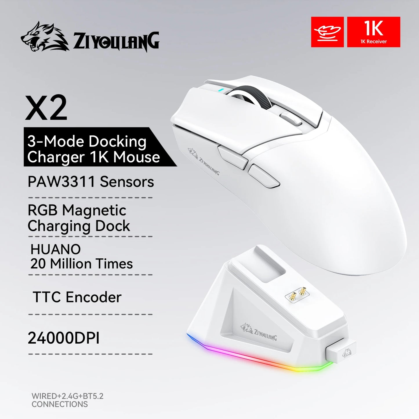 Attack Shark X11/X6/X2/X2Pro Gaming Mouse Magnetic RGB PAW3395 Bluetooth Three-Mode Connection Wireless Mouse, DPI Adjustable