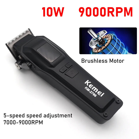 Kemei KM-2796 Professional Hair Clipper – Brushless Motor, DLC Blade, 9000RPM