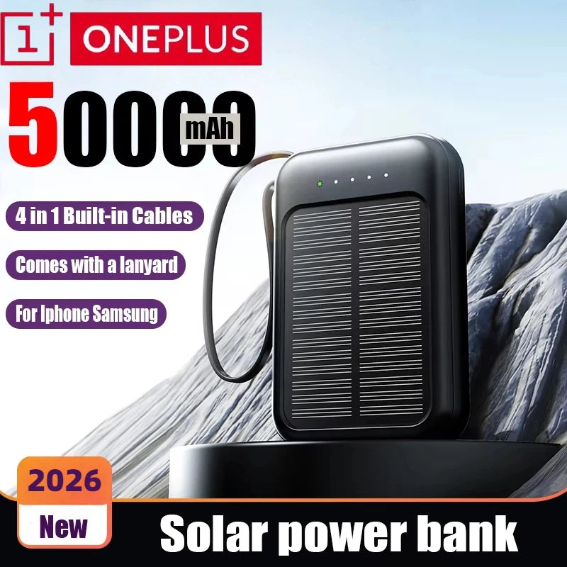 ONEPLUS 50000mAh Solar Power Bank 4 in 1 Large Capacity Fast Charging External Battery Outdoor Survival Emergency Equipment 2026