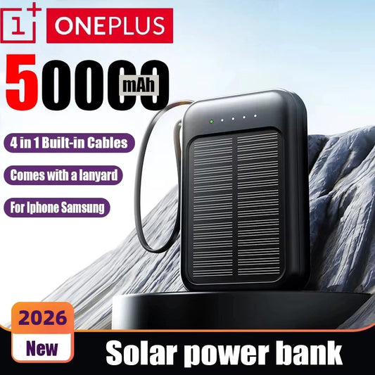 ONEPLUS 50000mAh Solar Power Bank 4 in 1 Large Capacity Fast Charging External Battery Outdoor Survival Emergency Equipment 2026