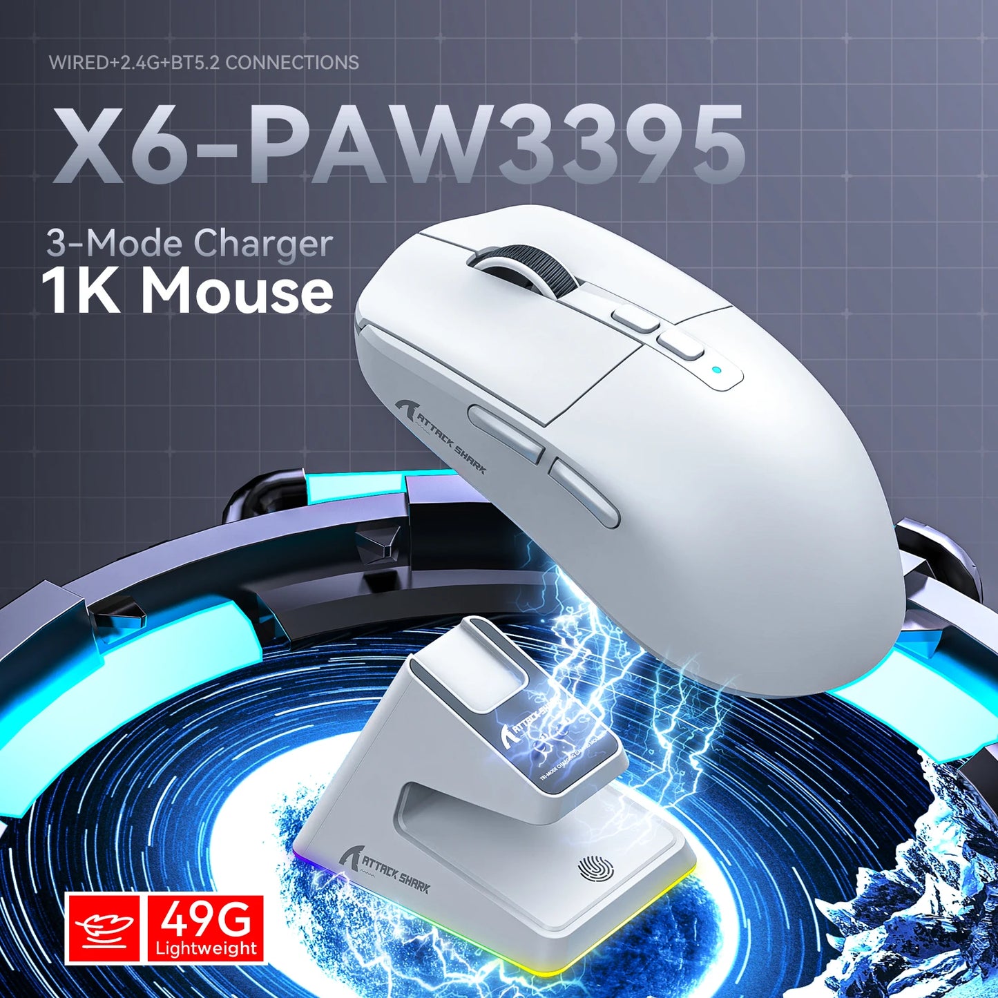 Attack Shark X11/X6/X2/X2Pro Gaming Mouse Magnetic RGB PAW3395 Bluetooth Three-Mode Connection Wireless Mouse, DPI Adjustable