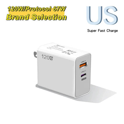 PD 120W Type C USB Fast Charge Phone Data Cable Mobile Phone Power Adapter For iPhone Xiaomi Huawei Samsung Wall