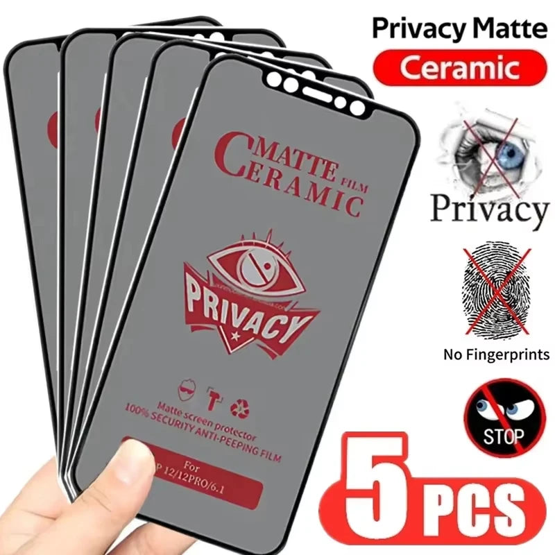 5PCS Matte Privacy Screen Protectors For iPhone 17 16 15 Pro Max 14 13 12 11 17Air X XR XS Max 7 8 Plus SE Anti Spy Ceramic Film