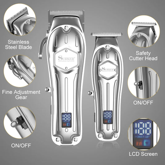 Hatteker Hair Trimmer Set – LCD Display, Oil Head & Carving Scissors Kit
