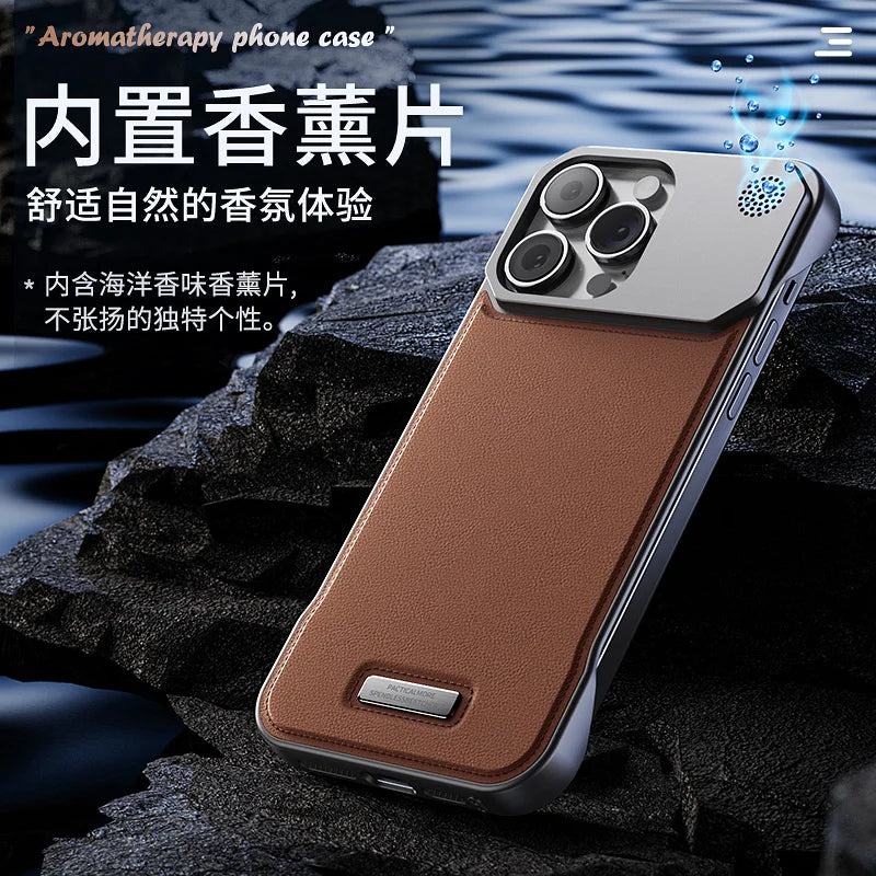 Luxury Magnetic PU Leather Aromatherapy Phone Case For iPhone 17 Air 11 12 13 14 15 16Pro Max Wireless Charging Borderless