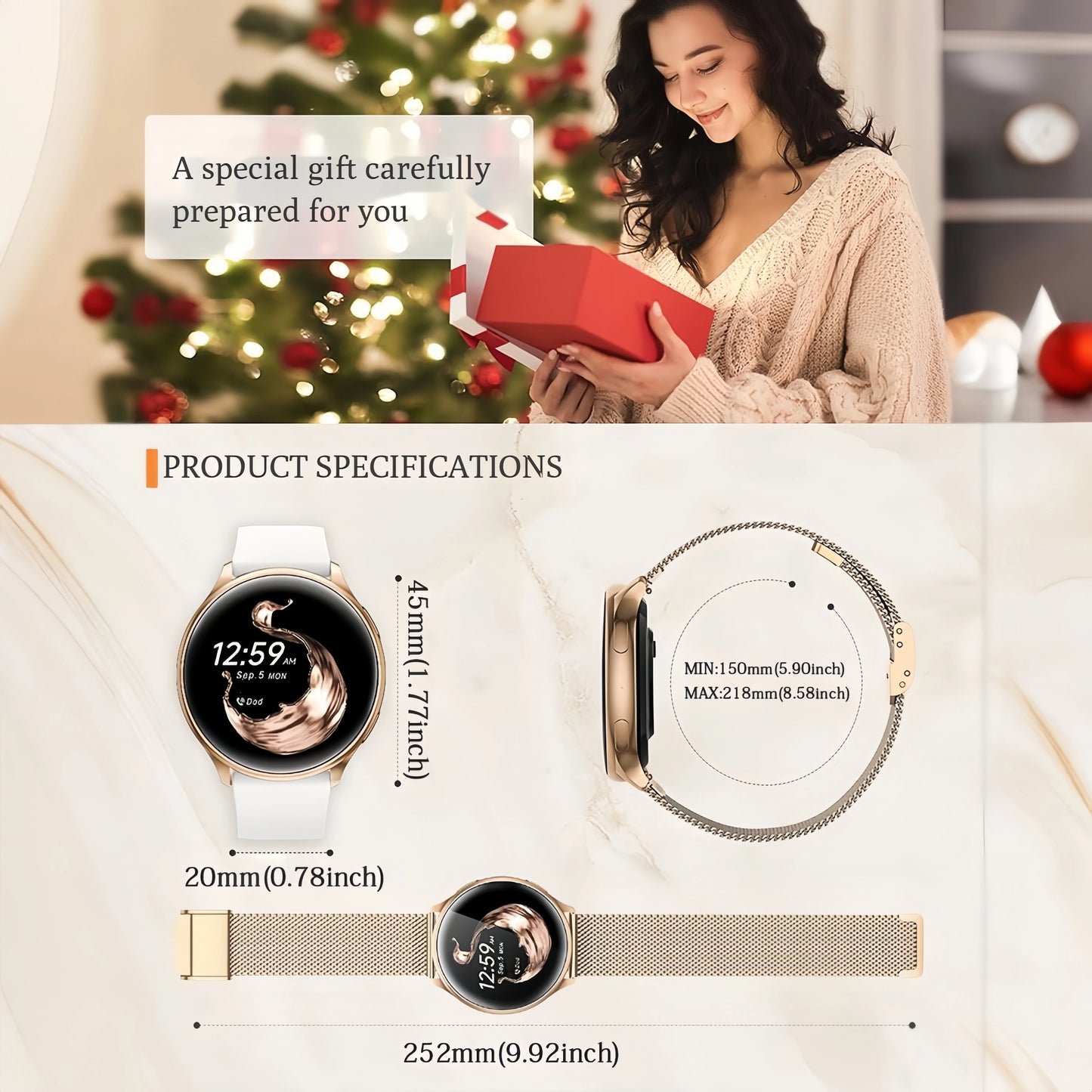 Feminine 1.39'' HD Smart Watch with Menstrual Cycle Tracker Heart Rate & Sleep Monitor IP67 Waterproof Fitness for Women