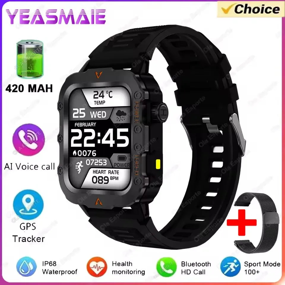 New for Outdoor Smartwatch Military  Men with Led Lighting Bluetooth Call Fitness Heart Rate