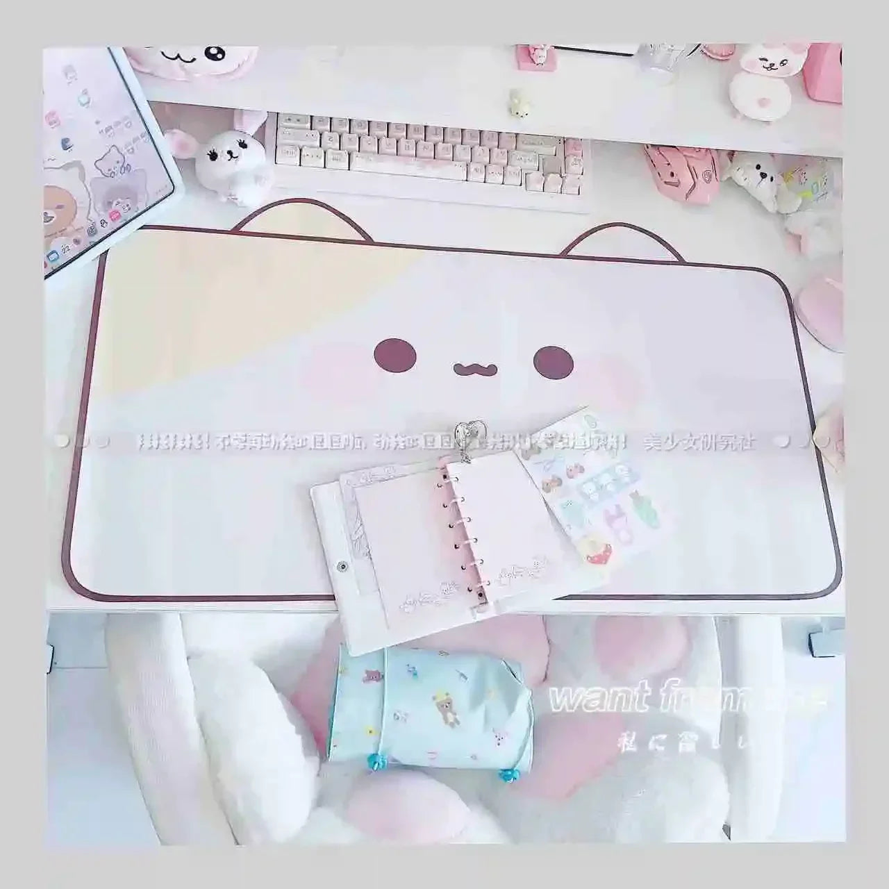 Kawaii Cute Ins Style Mouse Pad Original Cat Large Size Leather Waterproof