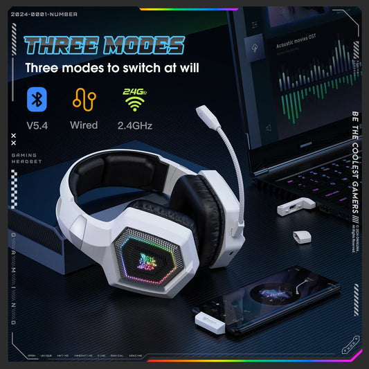 ONIKUMA 2.4GHz Wireless Gaming Headset for PS5 PS4 PC Mac with Noise Cancelling Microphone and RGB Light