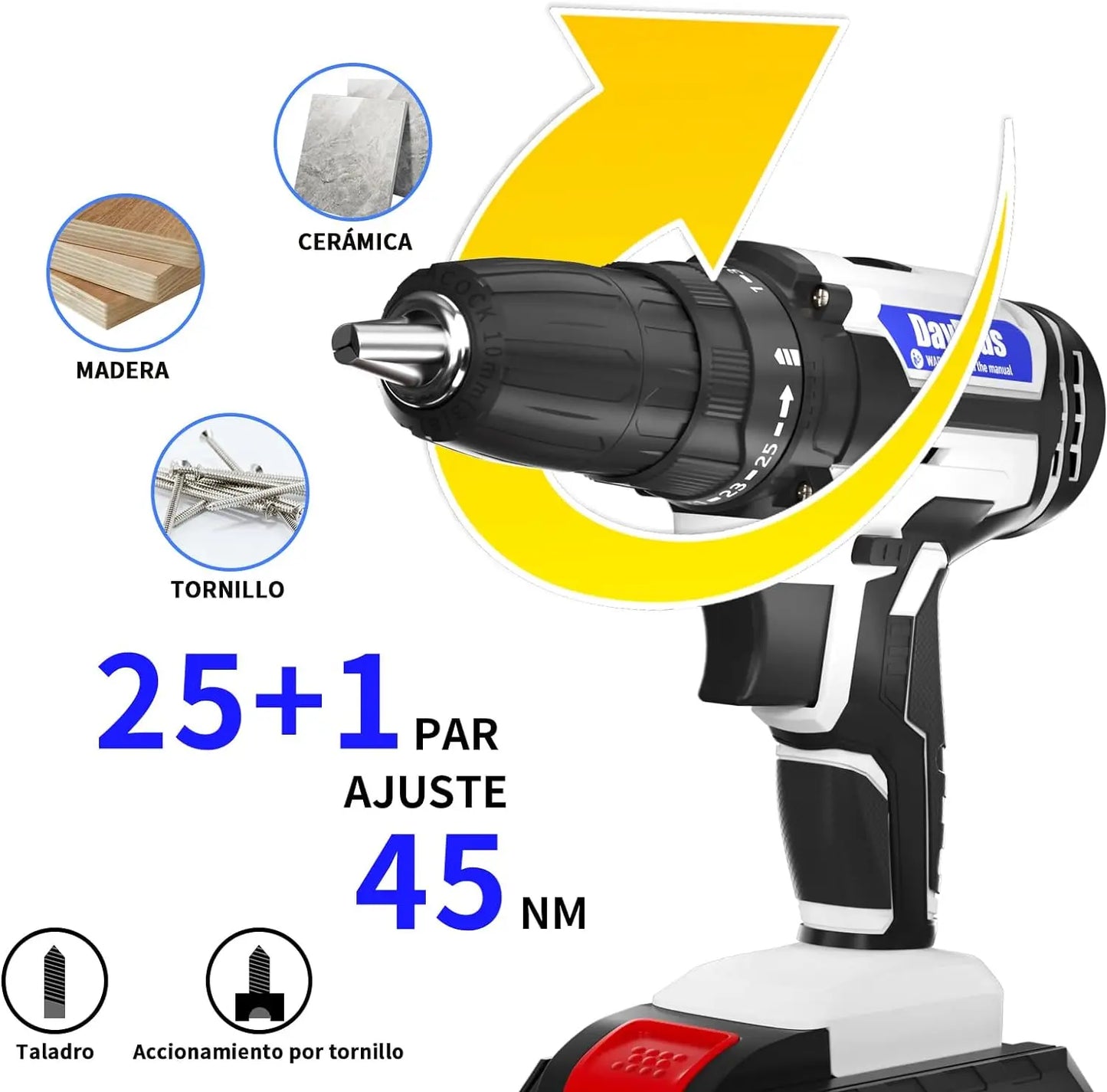 DayPlus 21V Cordless Power Drill & Impact Screwdriver Set – 1500mAh Battery