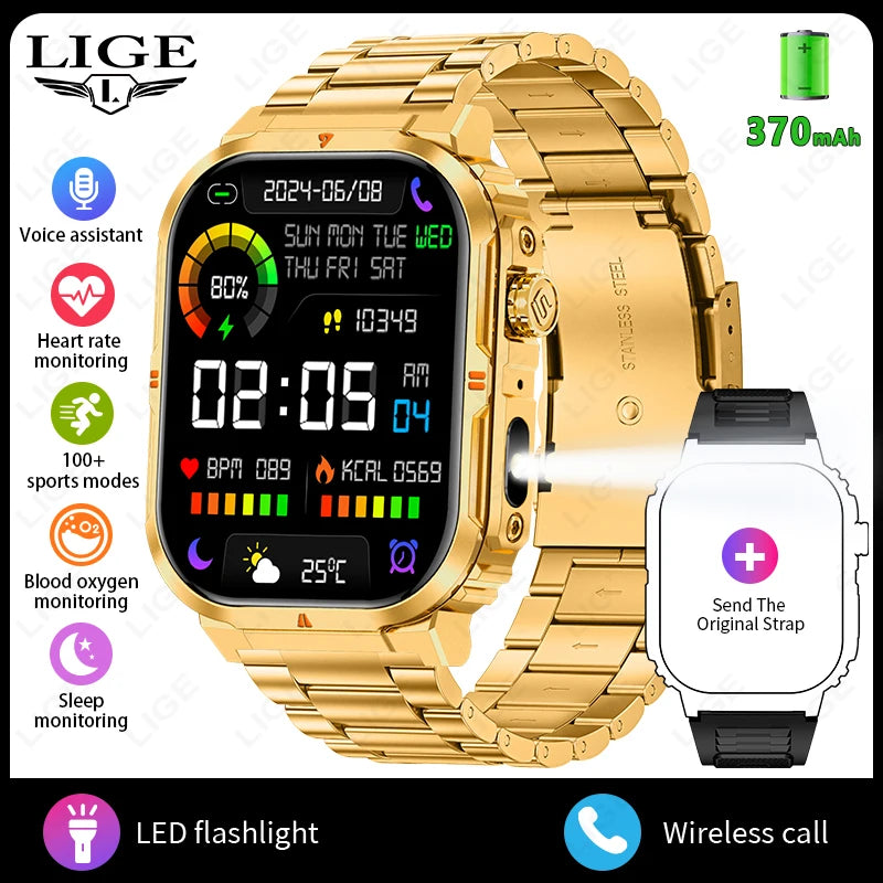 2025 New Professional Sports Smart Watch Men 2.01'' Large Screen Bluetooth Call Flashlight Waterproof Outdoor