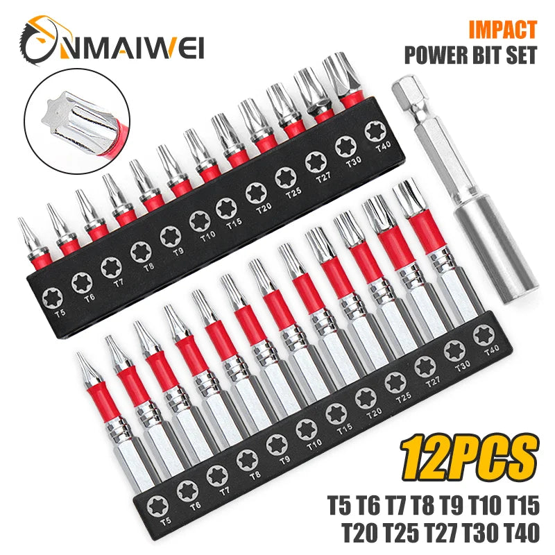 1/2 Inches T5-T40 Torx Screwdriver Bit Set,Impact Tough Magnetic S2 Alloy Steel Star Bit with Base