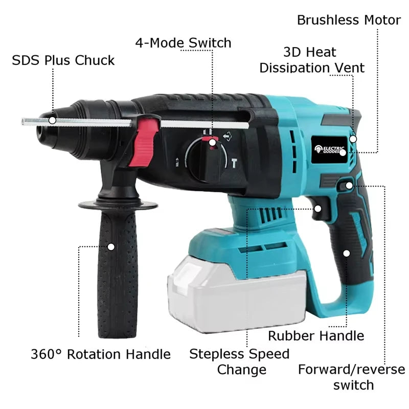 Electric Goddess Brushless Hammer – Forward & Reverse Concrete Multi-Function Tool