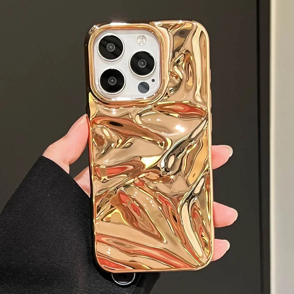 Luxury Electroplate Silvery 3D Wrinkle Phone Case For iphone 17 Air 16 15 14 Plus 13 11 12 Pro Max Water Ripple Shockproof Cover