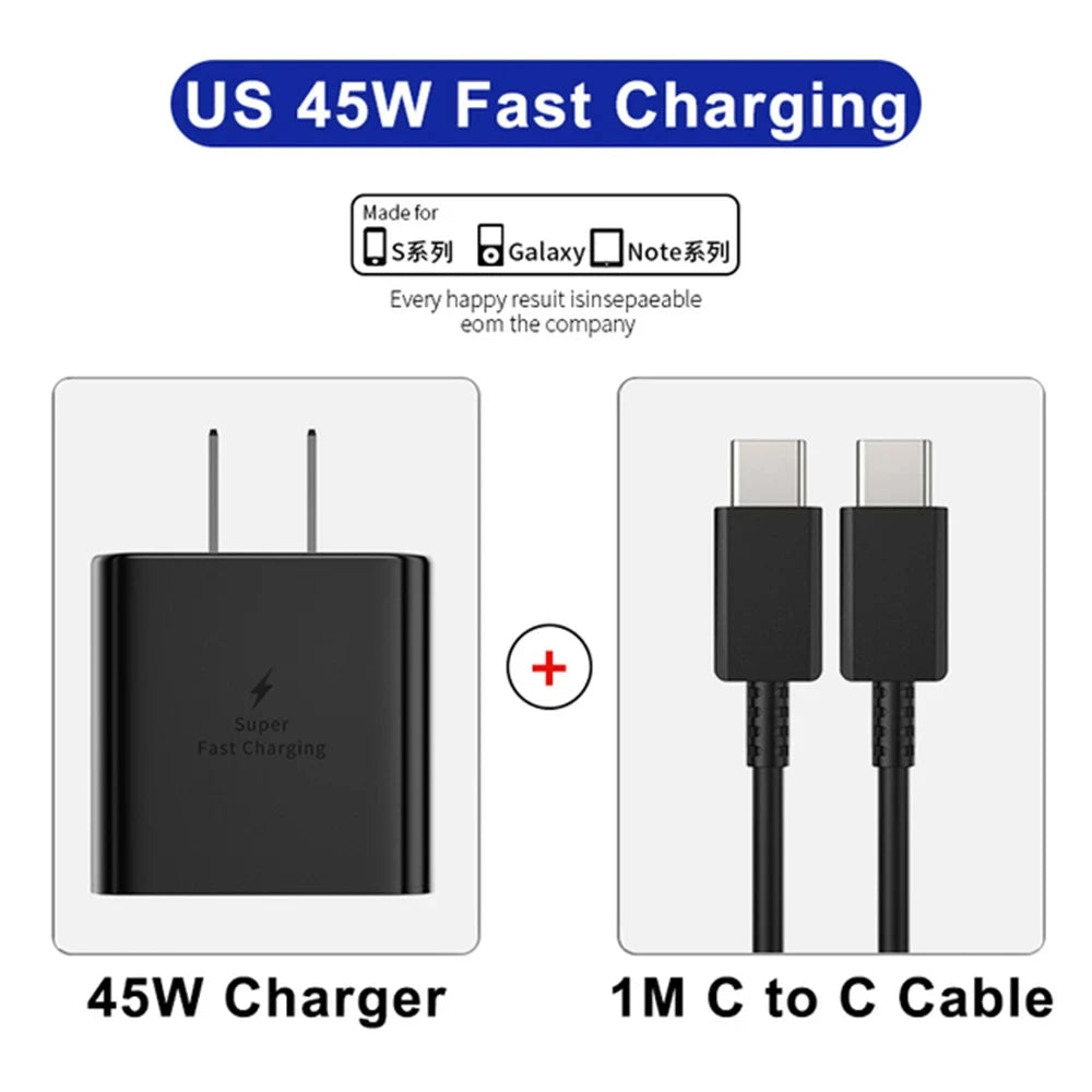 PD25/PD45W Super Fast USB-C Charger – Dual USB-C Cable Set for Samsung Phones