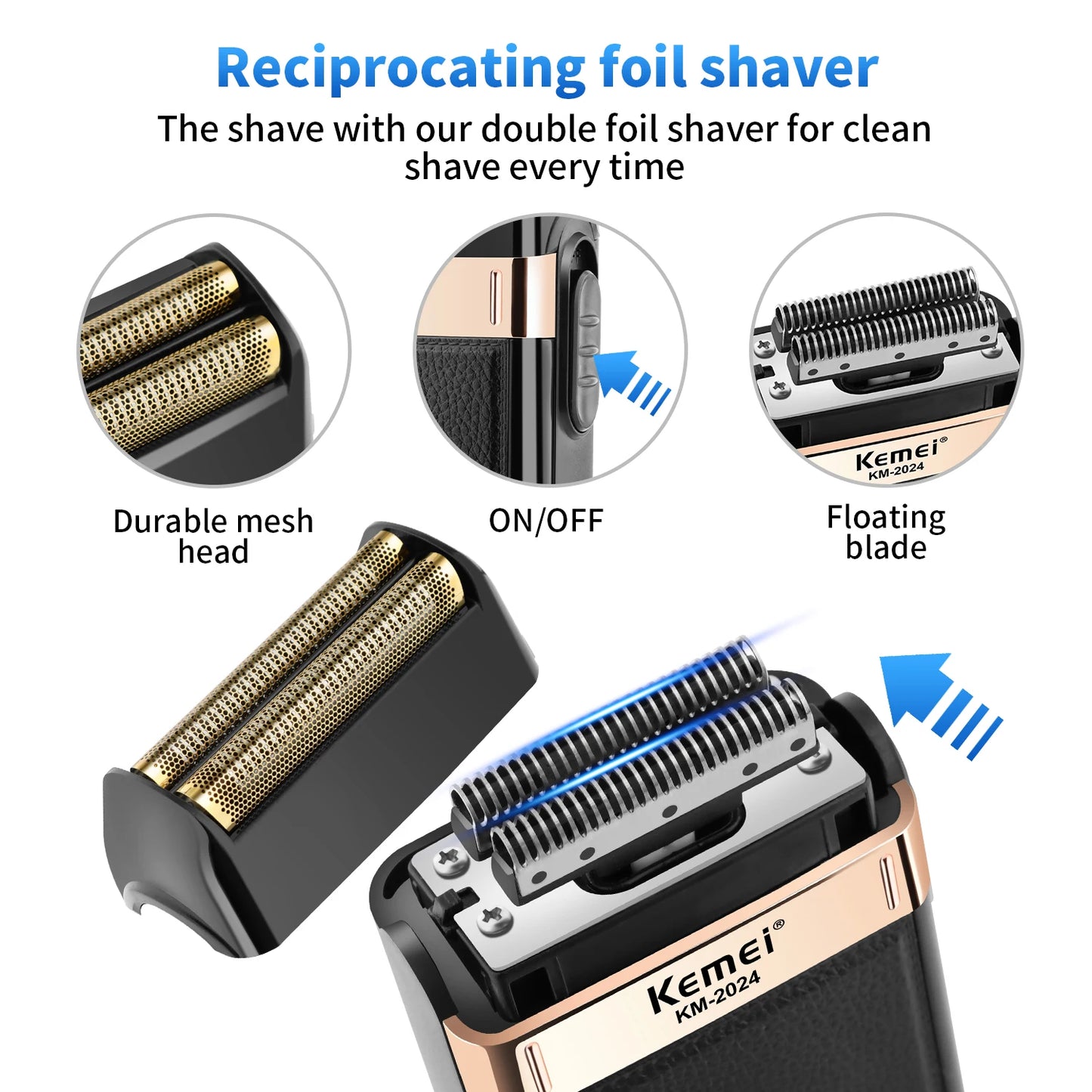 Kemei 1071/2299 2024 Professional Hair Clipper – Cordless Trimmer & Foil Shaver