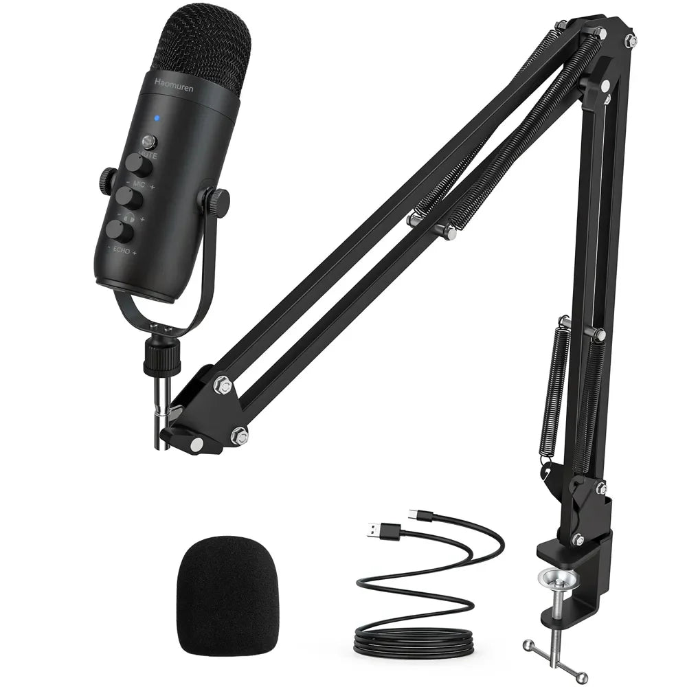 Haomuren Professional USB Condenser Microphone Kit – Streaming & Podcast Mic with Boom Arm for PC & YouTube